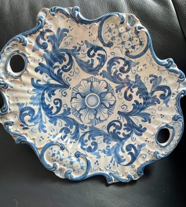 Centrotavola oval - weiß/blau