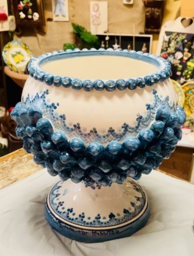 Übertopf Pokal weiß/türkis